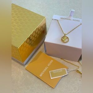 MICHAEL KORS Gold MK Logo Necklace with Crystals